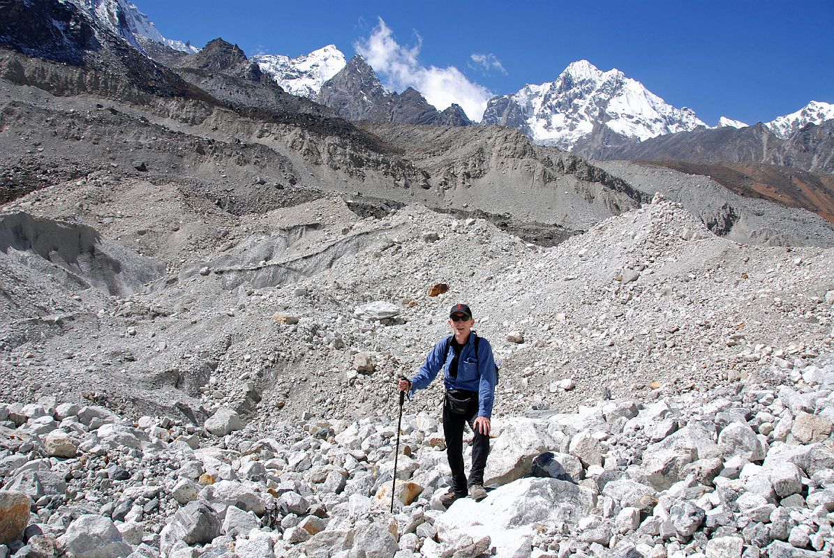 Rolwaling 06 07 Jerome Ryan On Trakarding Glacier With Chugimago Behind